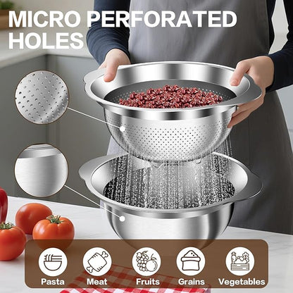 3.5QT Colander with Bowl, Rice Strainer, Stainless Steel Mixing Bowls with - Image 5