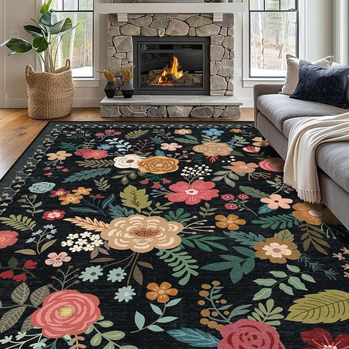 9x12 Area Rug, Floral Rugs for Living Room, Stain-Resistant Washable Bedroom Rug - Image 2