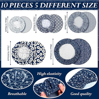 Patelai 10 Pcs Bowl Covers Reusable in 5 Size Stretch Cloth Fabric Elastic Food - Image 2