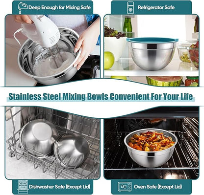 P&P CHEF Mixing Bowls with Airtight Lids Set of 5, 10-Piece Stainless Steel - Image 6