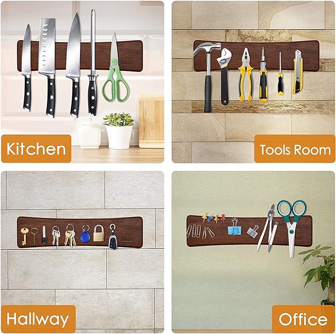 HOSHANHO Knife Magnetic Strip, Acacia Wood Powerful Magnetic Knife Strips - Image 6