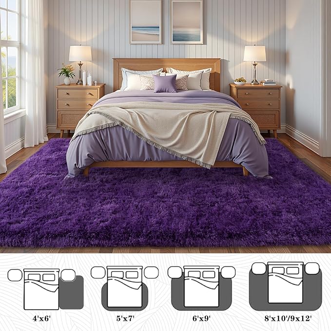 Purple Rugs for Bedroom, 4x6 Fluffy Shaggy Rugs for Living Room, Modern Fuzzy - Image 3