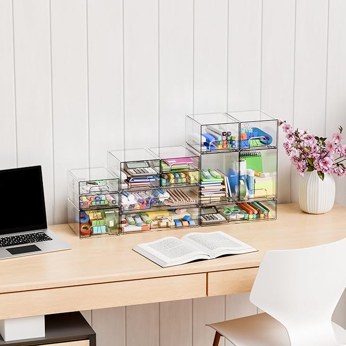 Yieach 6 Pack Small Stackable Storage Drawers, 4.4 Inch Tall Stacking Acrylic - Image 6