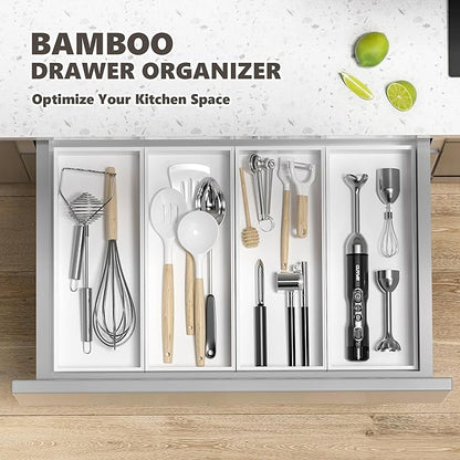 Kitchen Drawer Organizer Bins, Stackable Deep Bamboo Drawer Organizer - Image 3