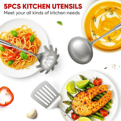 5 Pcs Newness Cooking Utensils Set, 304 Stainless Steel Kitchen Utensils Set - Image 8