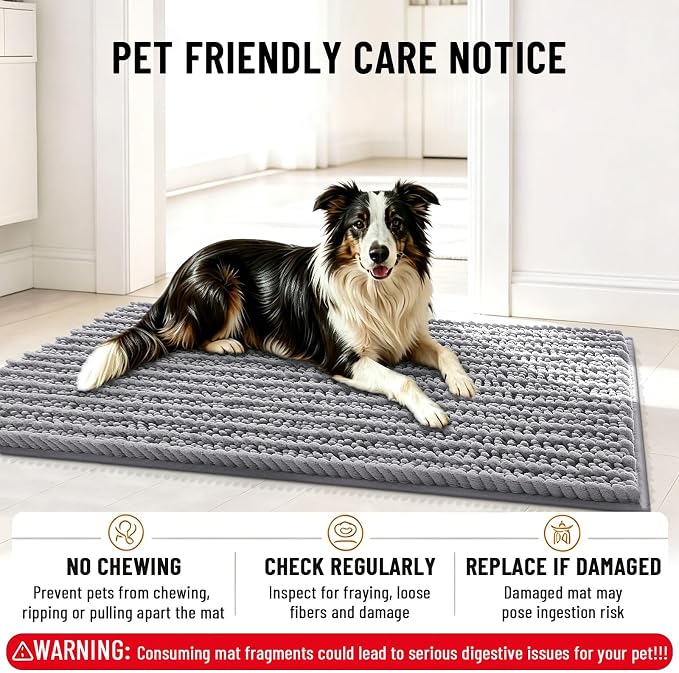 Smiry Dog Door Mat for Muddy Paws 32x21, Absorbent Dirt Trapper, Non-Slip - Image 8