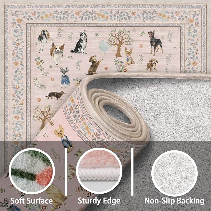 Pink Floral Dog Rug for Entryway, 2x3 Washable Kitchen Mat Ultra-Thin Soft - Image 2