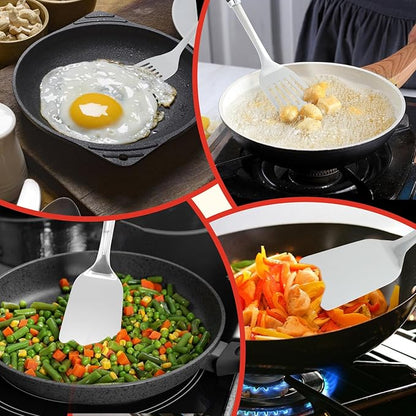2 Pcs Stainless Steel Spatulas Set, 14.9 Silver Slotted Turner, Solid Turner - Image 5