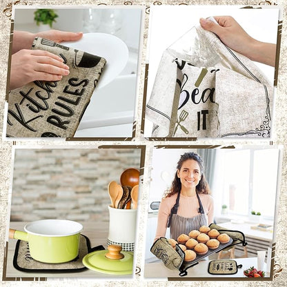Fourluoo 10 Pcs Attractive Style Kitchen Dish Towels Rugs Oven Mitts and Pot - Image 6