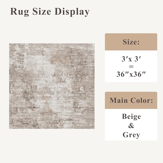 3x3 Square Entryway Rug Washable – Non-Slip Small Area Rug - Image 2