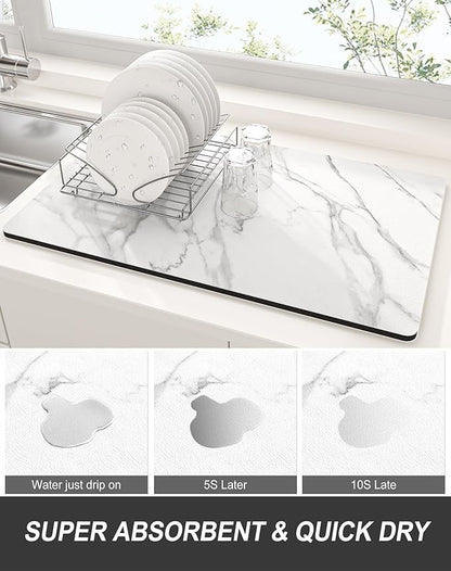 Rnivvi Dish Drying Mat for Kitchen Counter, 12 x 19" Cute Marble Super - Image 3