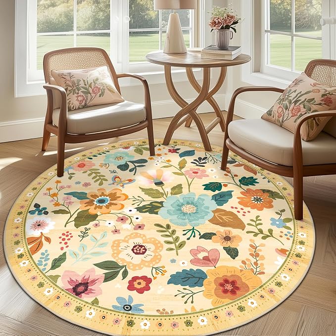 RELEANY Floral 8ft Area Rugs Washable Print Boho Cute Carpet Non Slip Flower - Image 8