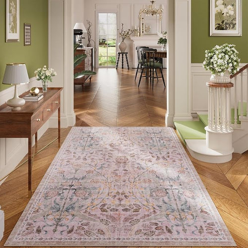 AMTOVO 5x7 Washable Area Rugs for Living Room, Vintage Boho Floral Distressed - Image 2