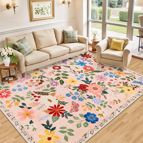 10x12 Area Rugs for Living Room: Floral Washable Rug Vintage Large Soft Boho - Image 2