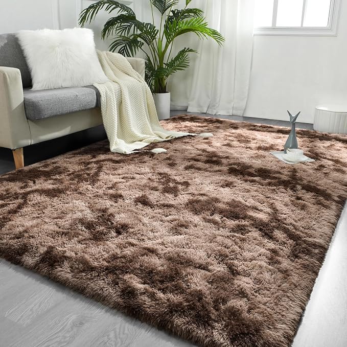 FlyDOIT Large Area Rugs for Living Room, 5x8 Feet Tie-Dyed Coffee Shaggy Rug by FlyDOIT