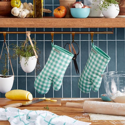 KitchenAid Gingham Oven Mitt 2-Pack Set, Aqua Sky - Image 2