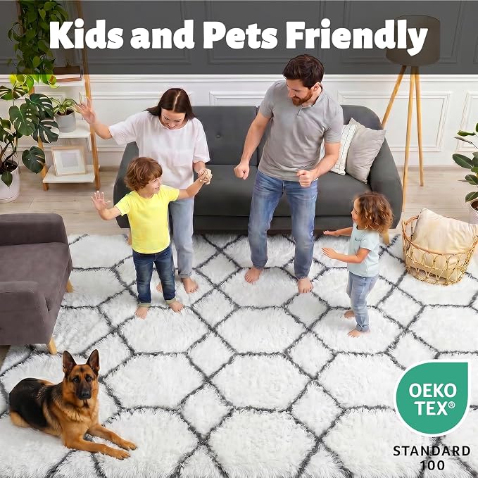 ONASAR Area Rugs for Living Room, 5x8 Fluffy White and Grey Rug for Bedroom - Image 3