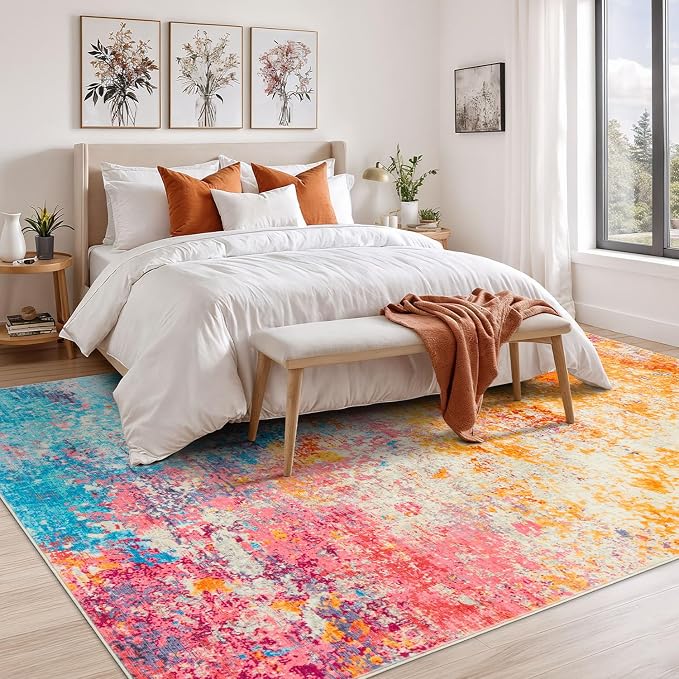 Rugflix 5x7 Area Rugs for Living Room, Washable Colorful Rainbow Rug - Image 2