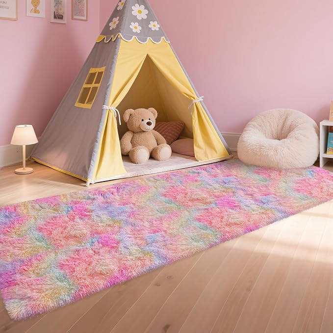 Shaggy Unicorn Rugs for Girls Bedroom Colorful Rainbow Rug for Girls Room 2x8 - Image 3