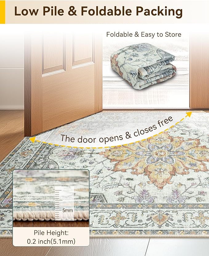RELEANY Area Rugs Runner 2'x6' Washable Non-Slip, Floral Vintage Distress - Image 5