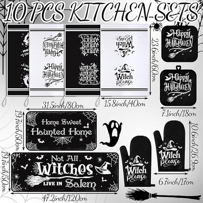 Fanfanwin 10 Pcs Halloween Kitchen Decor Set Witch Kitchen Towels and Rugs Pot - Image 3