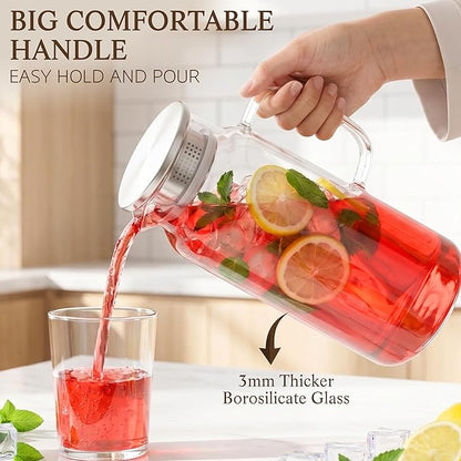 2 Pack Glass Pitcher with Lid and Handle, 68oz 2 Liter Borosilicate Glass Water - Image 3