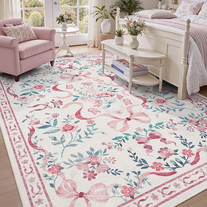 DCX Washable 6x9 Bow Rug, Cute Soft Low Pile Indoor Décor Carpet, Kid & Pet - Image 5
