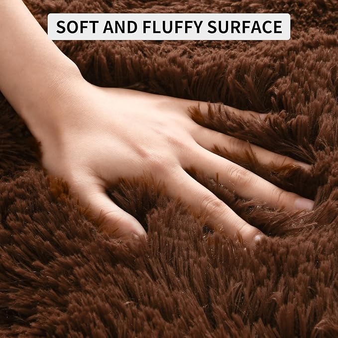 Tepook 8x10 Brown Area Rugs for Living Room Bedroom, Soft Fluffy Plush Shaggy - Image 6