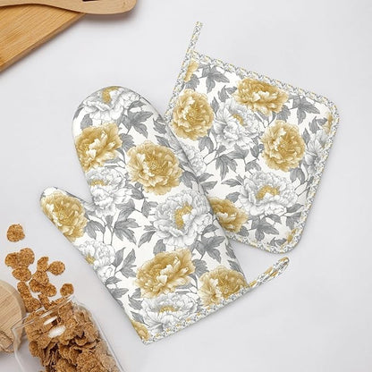 Oven Mitts and Pot Holders Vintage Flower Peony Floral Silicone Kitchen - Image 6