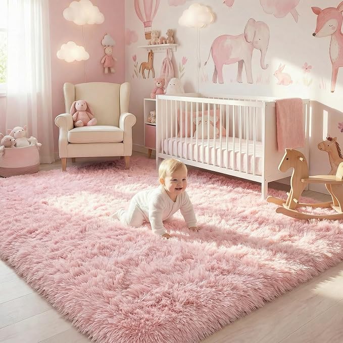 Amdrebio Pink Area Rugs for Bedroom Girls, Cute Fluffy Fuzzy Shag Rug 5x7 for - Image 8