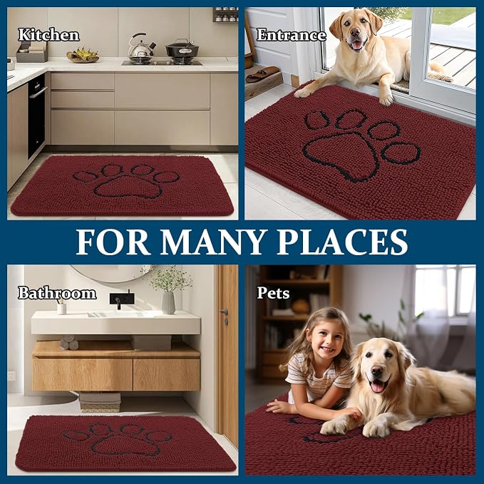 OLANLY Dog Door Mat for Muddy Paws 36x24, Paw Print Design, Absorbs Moisture - Image 8