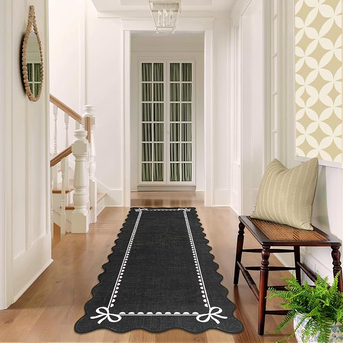 GarveeHome Scalloped Bow Rug for Living Room, Solid Rug for Dorm, Washable - Image 3