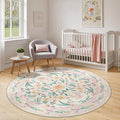 Pink Floral Round Rug 6ft, Washable Boho Circle Area Rug by Dadasgk
