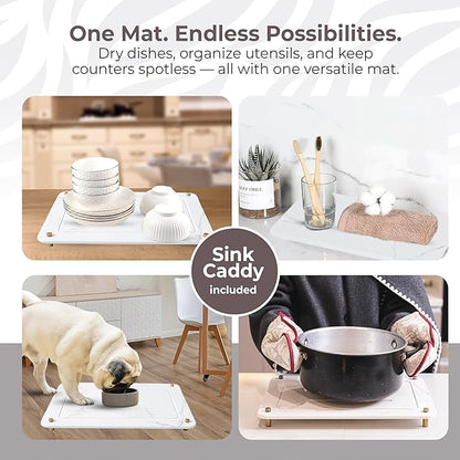 Stone Drying Mat for Kitchen Counter + Sink Caddy | 15.7"x11.8" Diatomaceous - Image 7