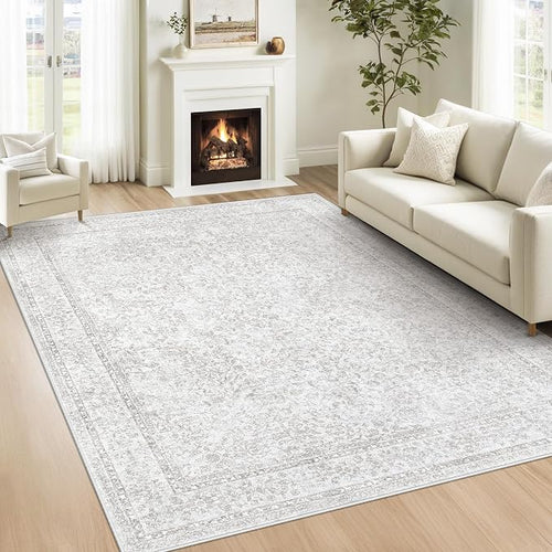6x9 Area Rugs for Living Room: Washable Vintage Floral Rug Low Pile Non-Slip by LOSBULAKE