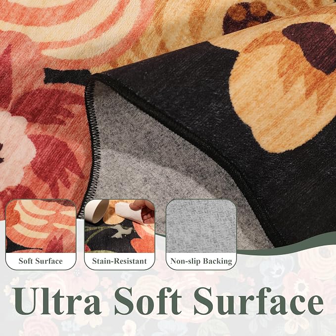 DUKINO 2.6x14 Runner Rug for Hallway, Non Slip Floral Washable Kitchen Rug - Image 6
