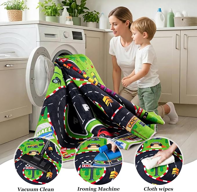 Kids Room Rug 5x7 Ft, Washable Soft Race Track Road Rug, Non-Slip Educational - Image 9