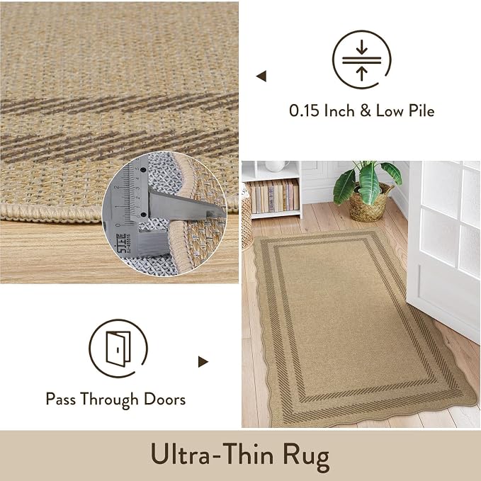 LIVEBOX Scalloped Washable 8x10 Rug, Easy Jute Tan Rug - Image 7