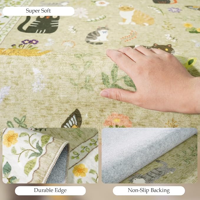Washable 3x6 Kitchen Runner Rug: Non Slip Soft Low Pile Animal Cat Print Carpet - Image 3