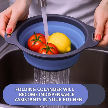 Blue Round Silicone Collapsible Colander – Silicone Round Kitchen Strainers - Image 6