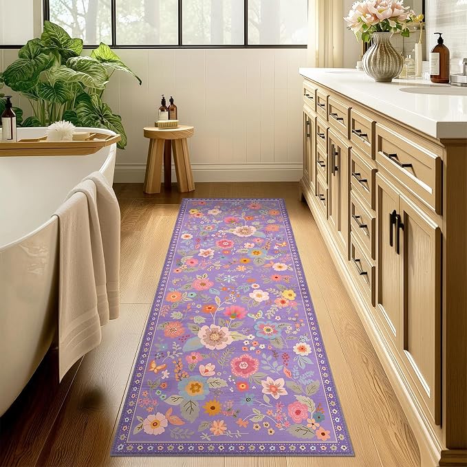 RELEANY Floral 2x8 Area Rugs Washable Print Boho Cute Carpet Non Slip Flower - Image 8