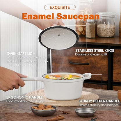 Homikit 1 QT & 2 QT Saucepan Set, Enameled Cast Iron Saucepan - Image 6