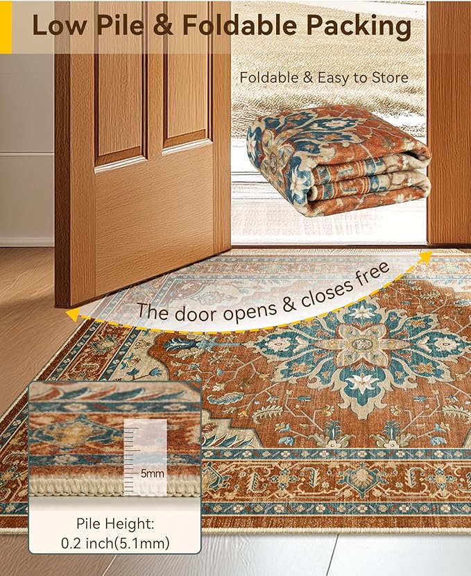 RELEANY Area Rugs Small 2'6"x4' Washable Non-Slip, Floral Vintage Distress - Image 4