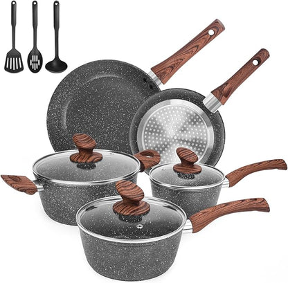 M MELENTA Granite Pots and Pans Set Non Stick, 11 Piece Die-Cast Induction by MMELENTA