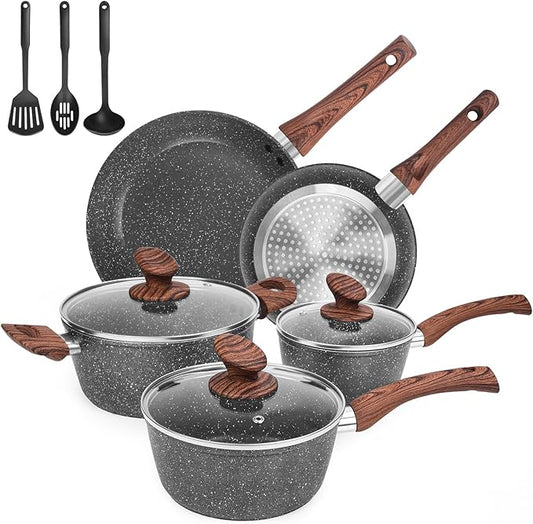 M MELENTA Granite Pots and Pans Set Non Stick, 11 Piece Die-Cast Induction by MMELENTA