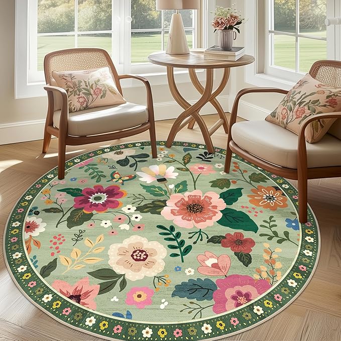 RELEANY Floral 8ft Area Rugs Washable Print Boho Cute Carpet Non Slip Flower - Image 8