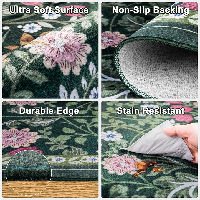 Area Rug Living Room Rugs: Floral 3x5 Washable Rug Vintage Soft Boho Non-Slip - Image 7