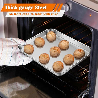 E-far Small Baking Sheet Set of 2, 10.5”x8.3” Stainless Steel Cookie Sheets Pans - Image 4