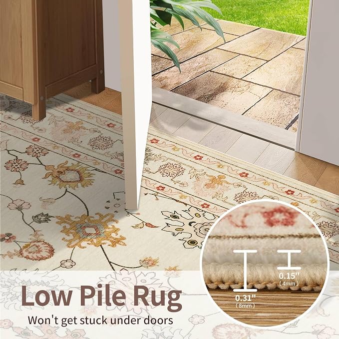 Rugxara Floral Rug for Living Room Bedroom, 5x7 Washable Rug, Vintage Boho Area - Image 6