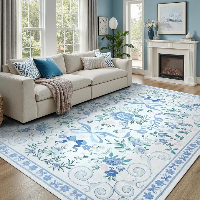 DCX Washable 8x10 Bow Rug, Cute Soft Low Pile Indoor Décor Carpet, Kid & Pet by DCXWashableRug